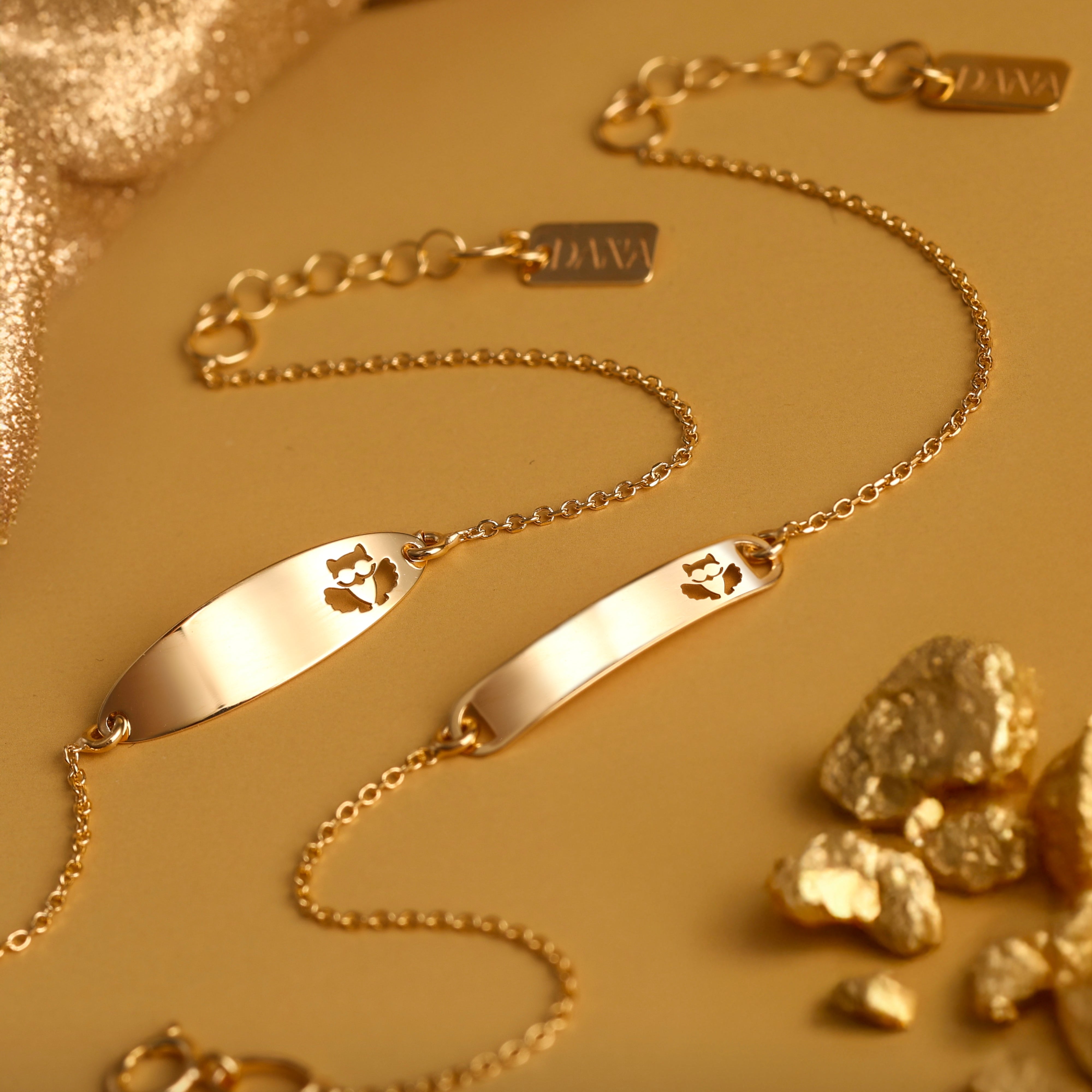Bracciale Baby con targa ovale e gufo traforato
