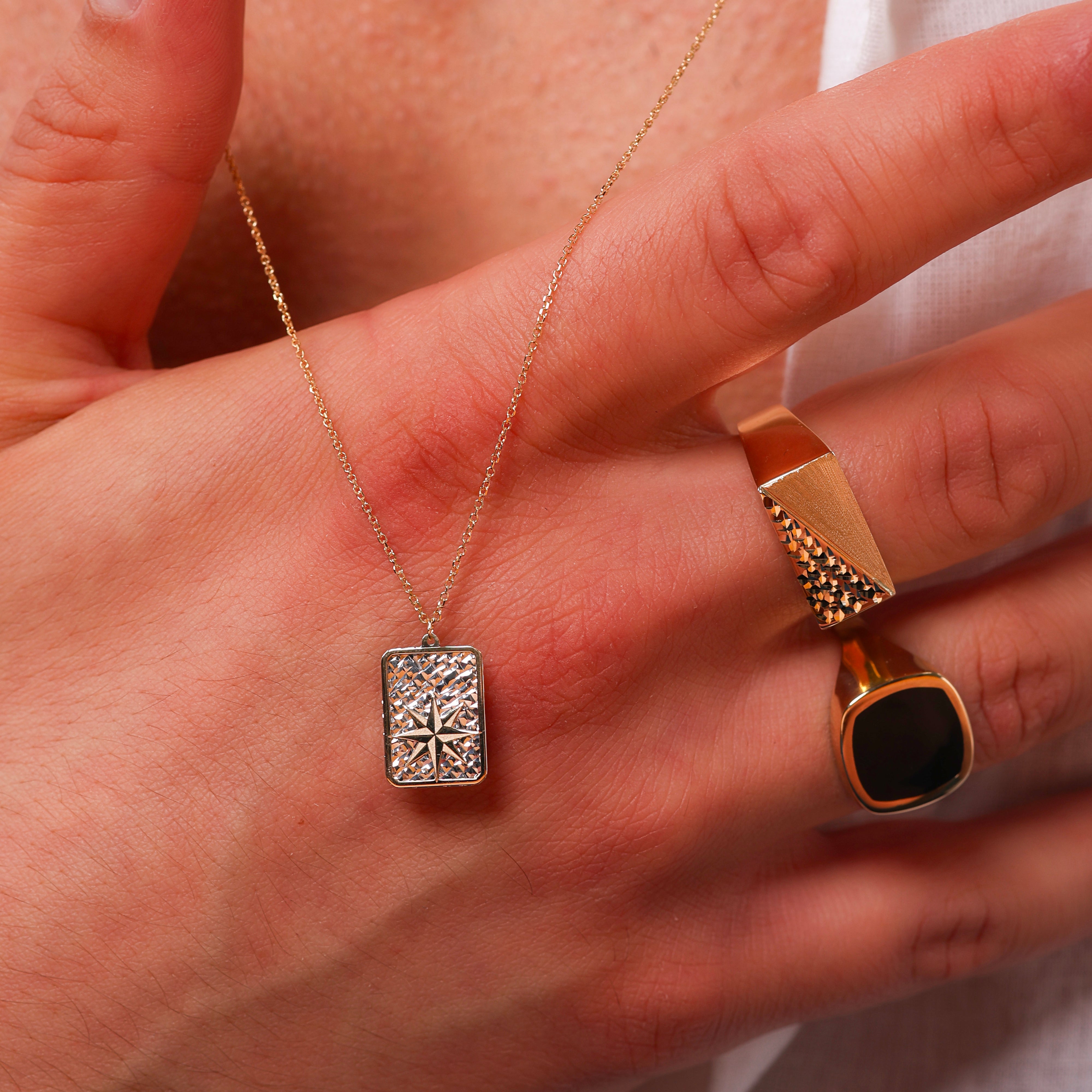 Collana da Uomo Collezione Nautilus con Rosa dei Venti Satinata su piastra rettangolare diamantata