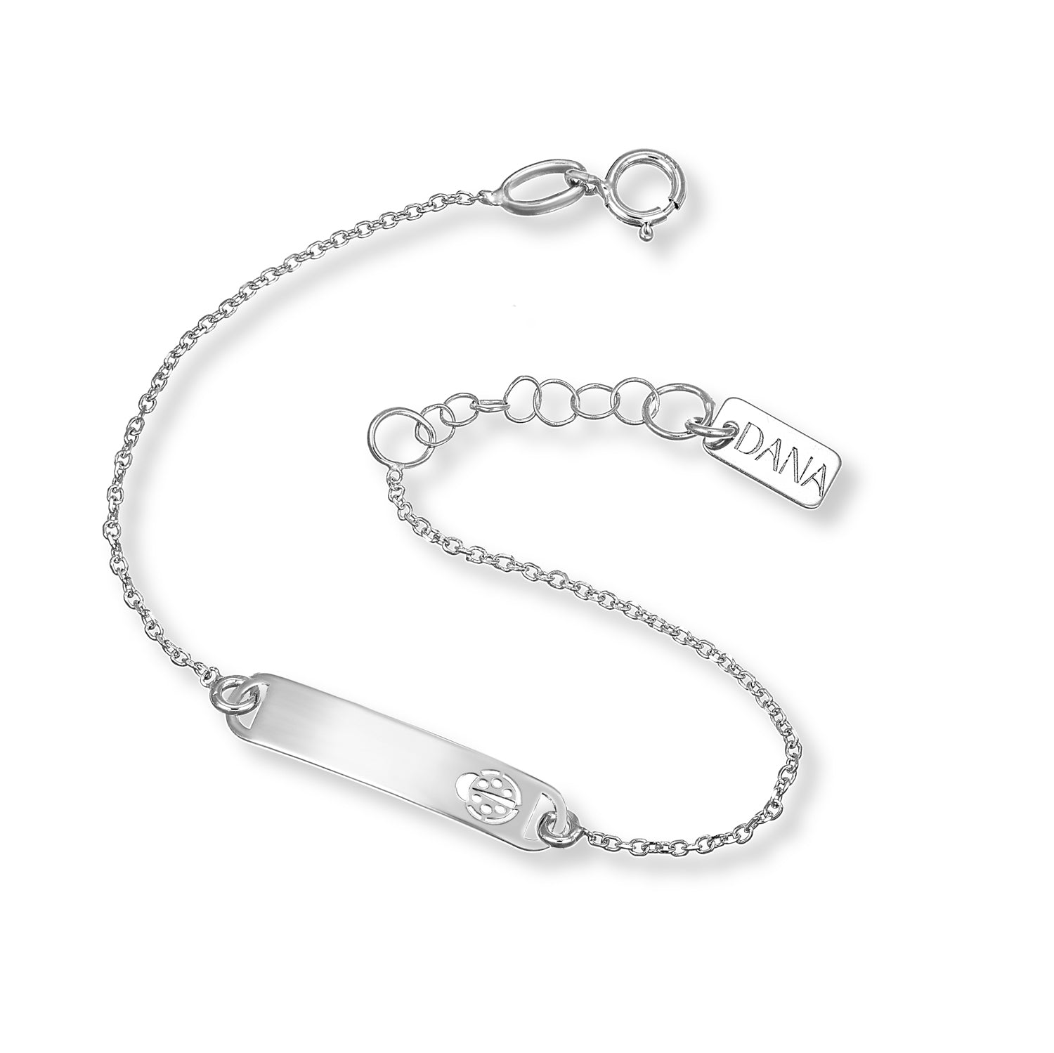 Bracciale Baby con targa rettangolare e coccinella traforata