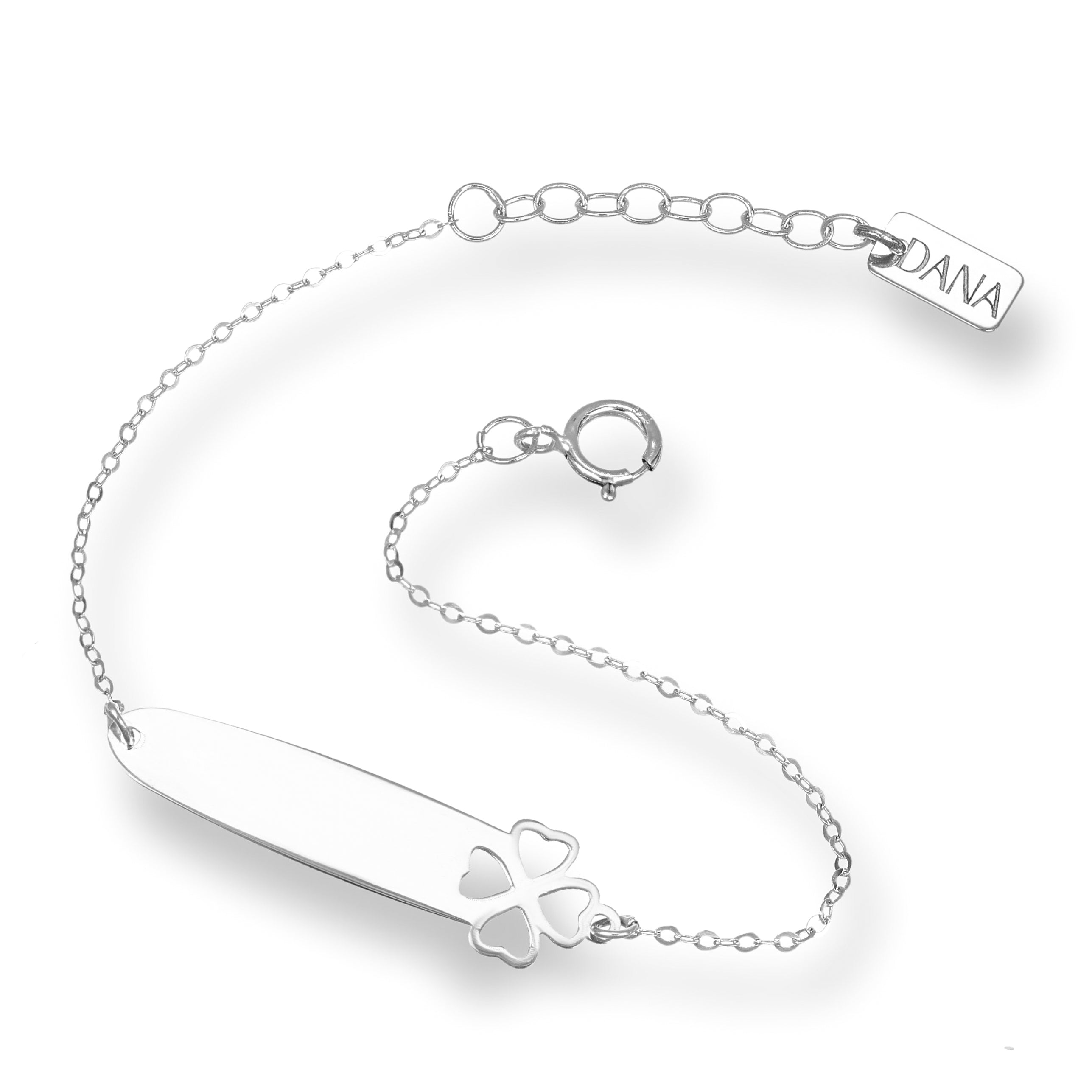 Bracciale Baby con targa e quadrifoglio