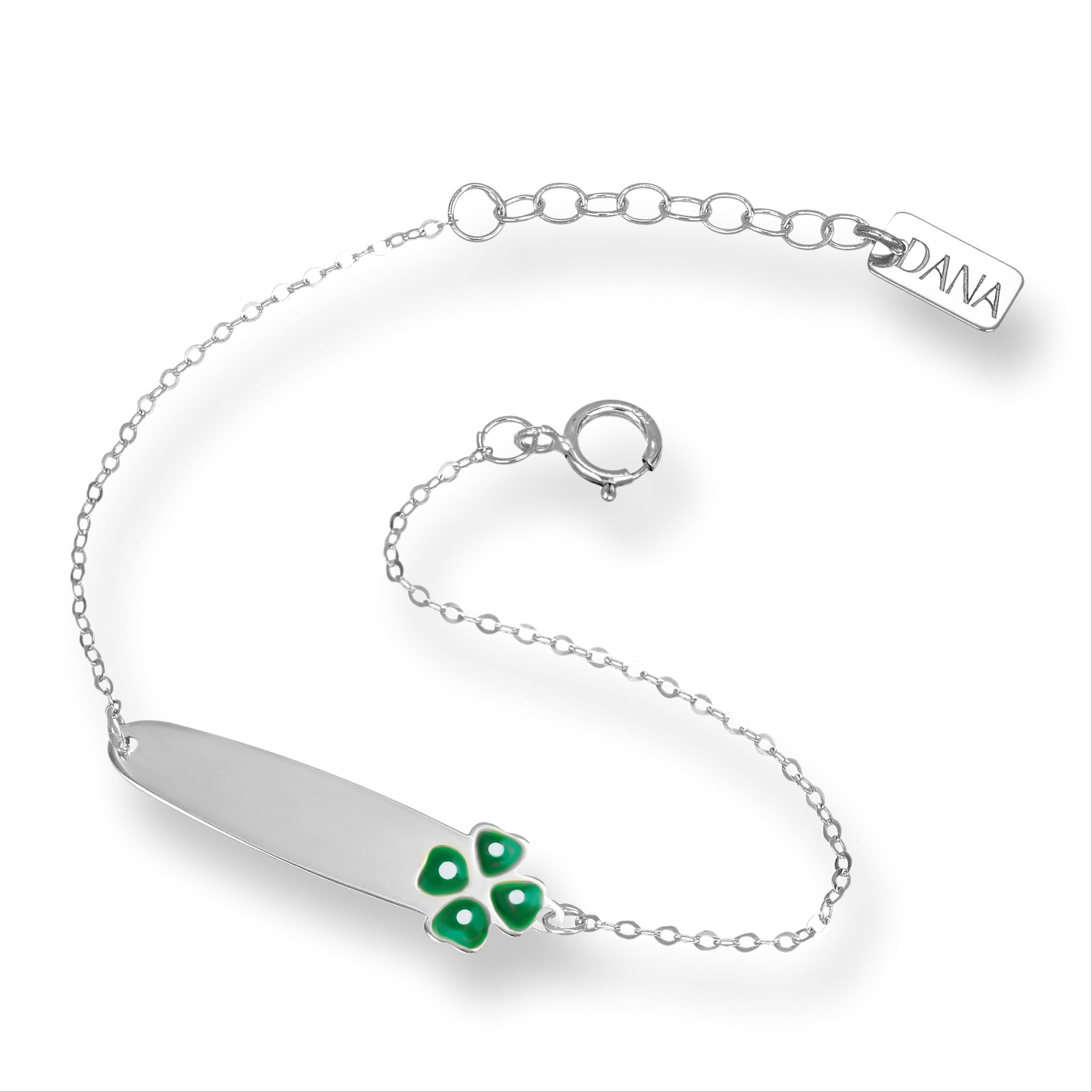 Bracciale Baby con targa e quadrifoglio