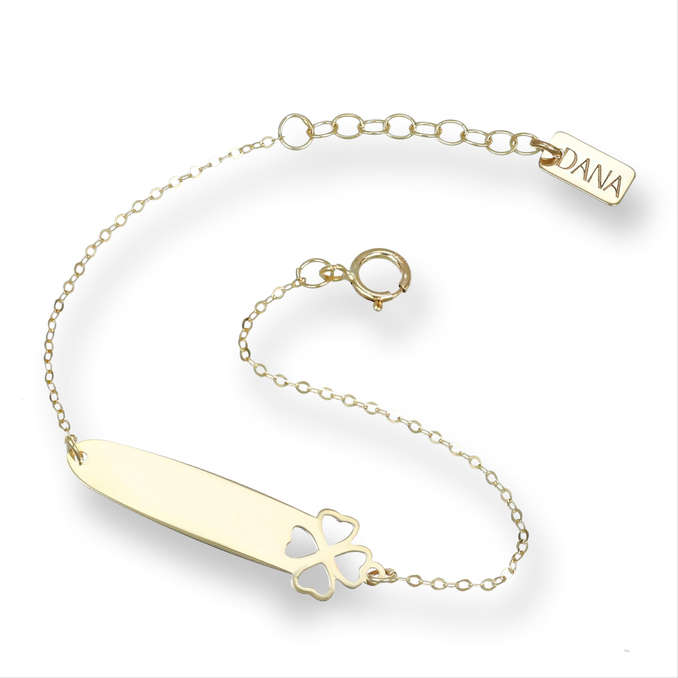 Bracciale Baby con targa e quadrifoglio