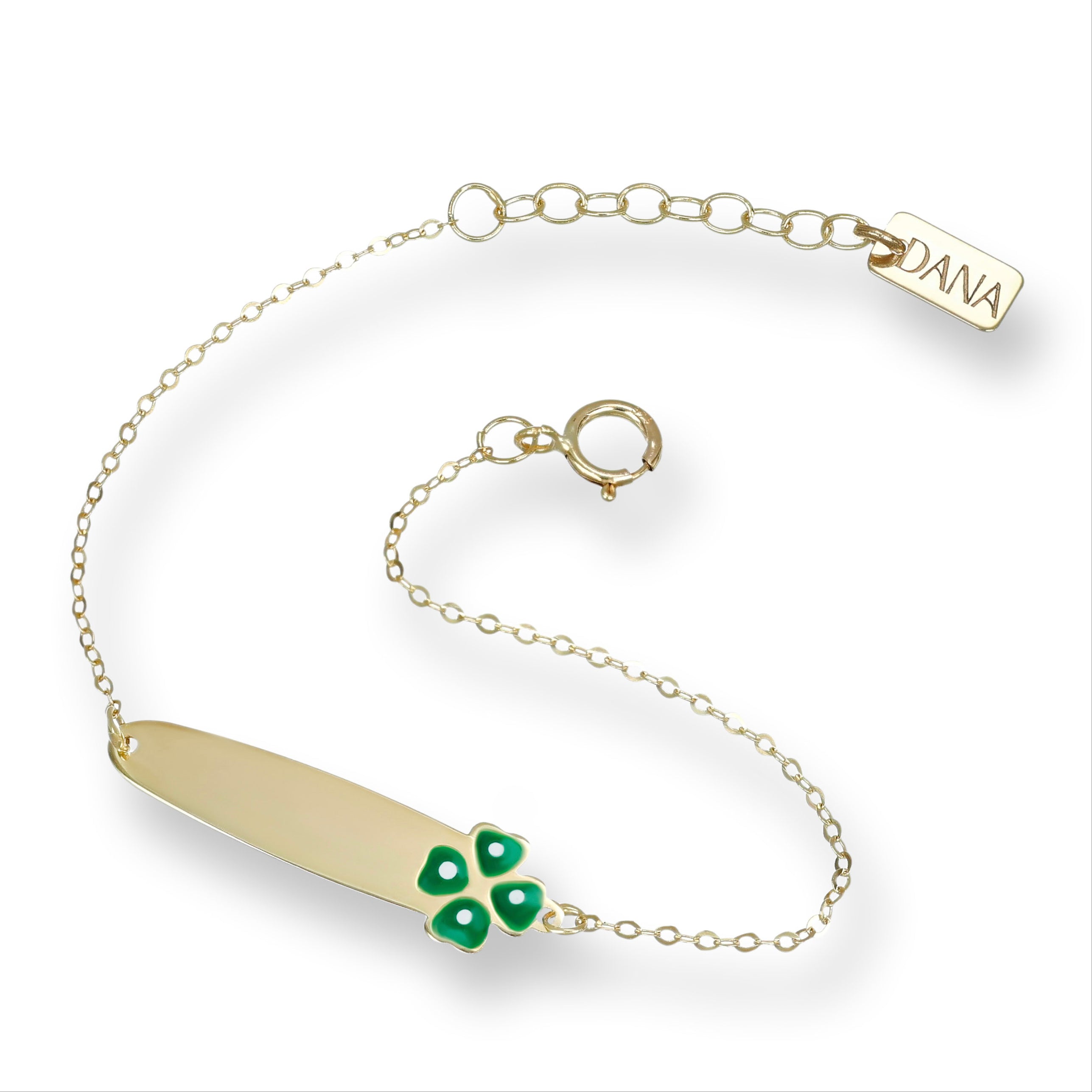 Bracciale Baby con targa e quadrifoglio
