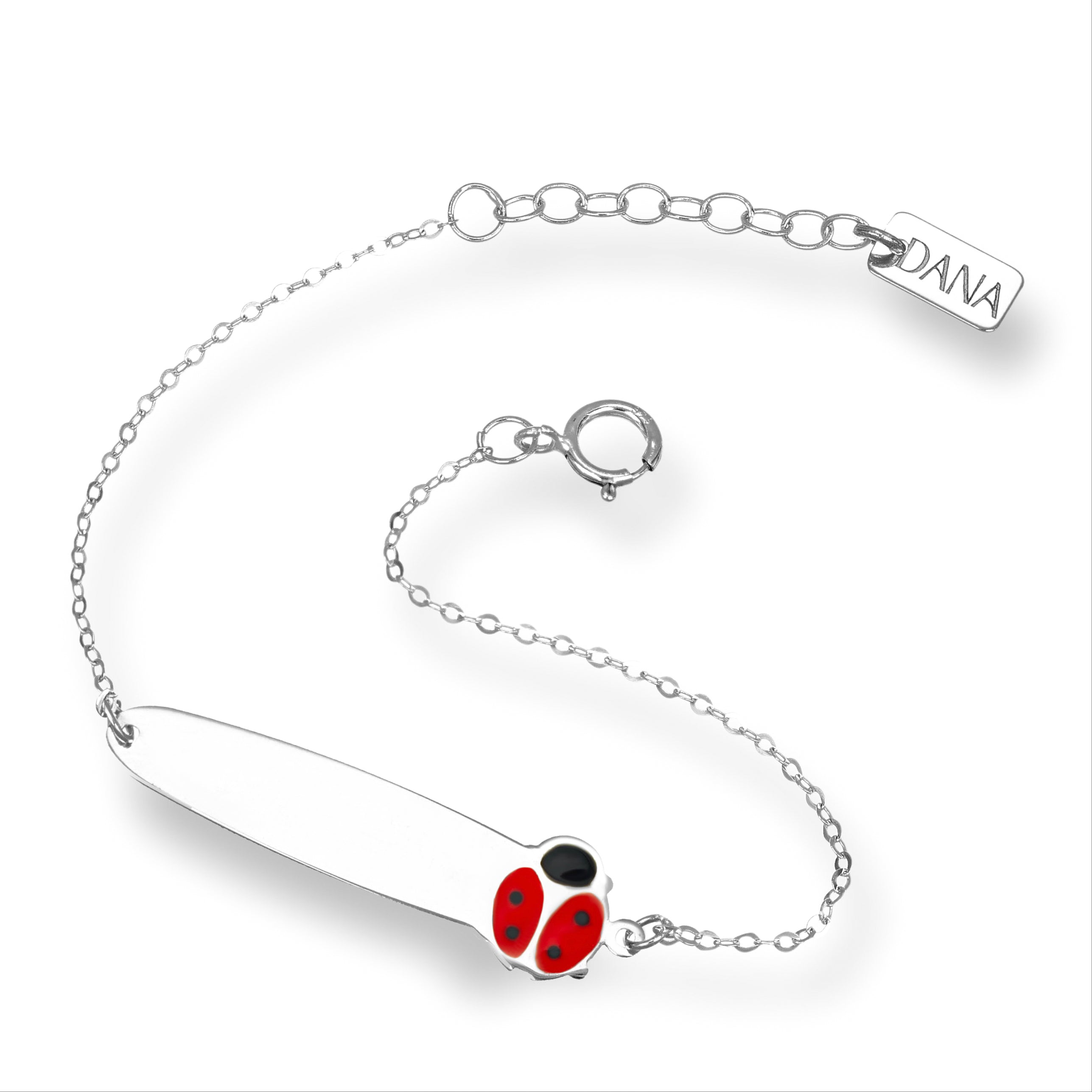 Bracciale baby con targa e coccinella