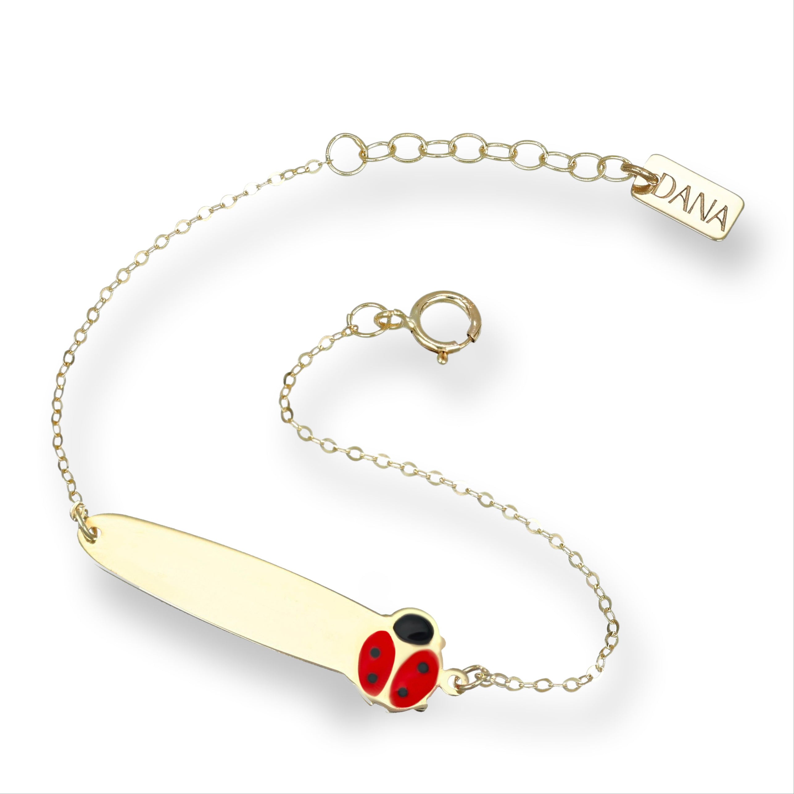 Bracciale baby con targa e coccinella