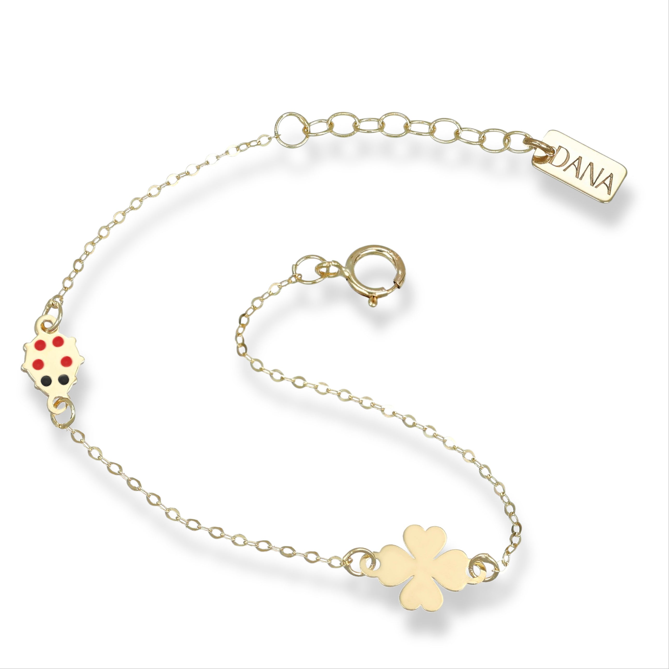 Bracciale Baby con quadrifoglio e coccinella