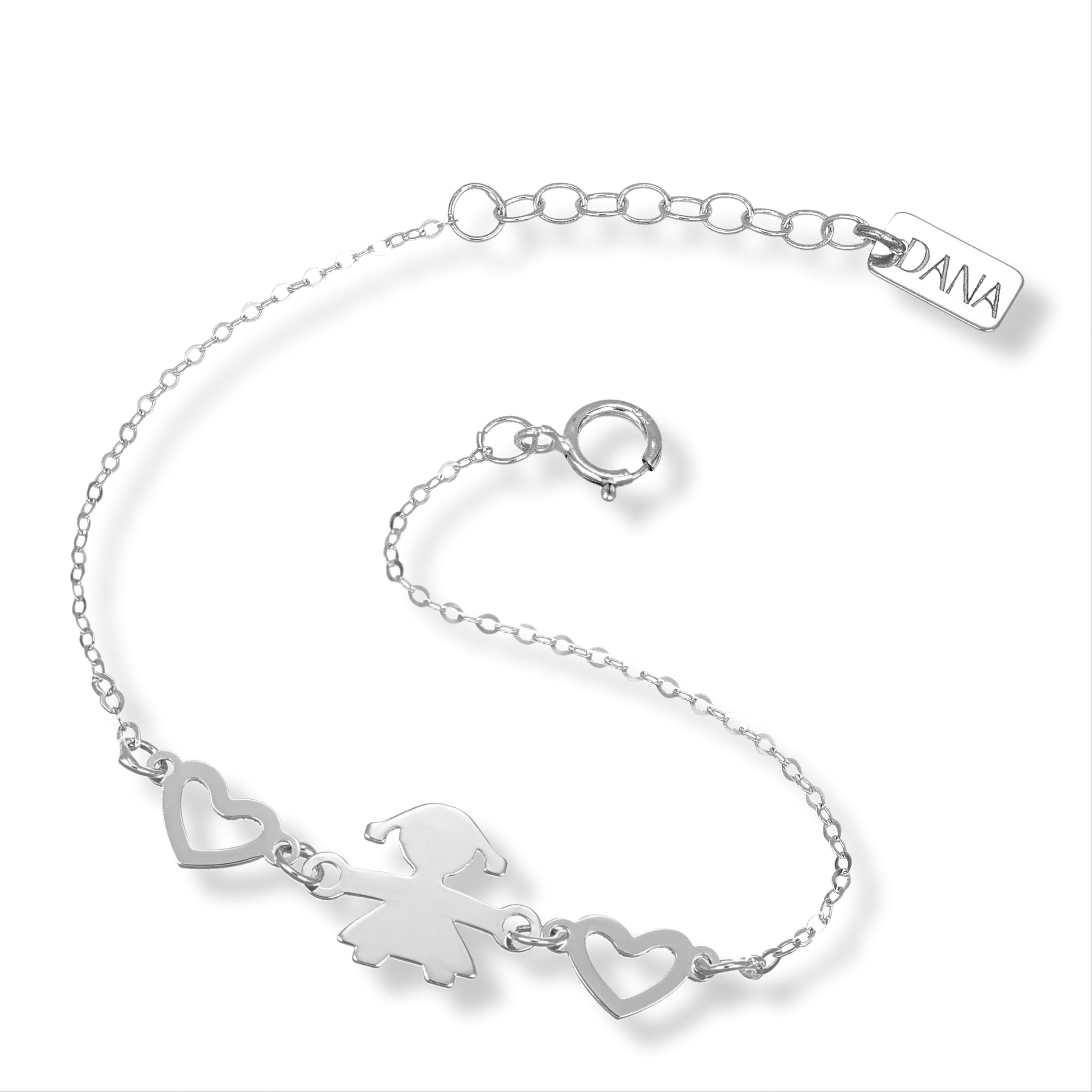 Bracelet bébé avec silhouette de petite fille et cœurs