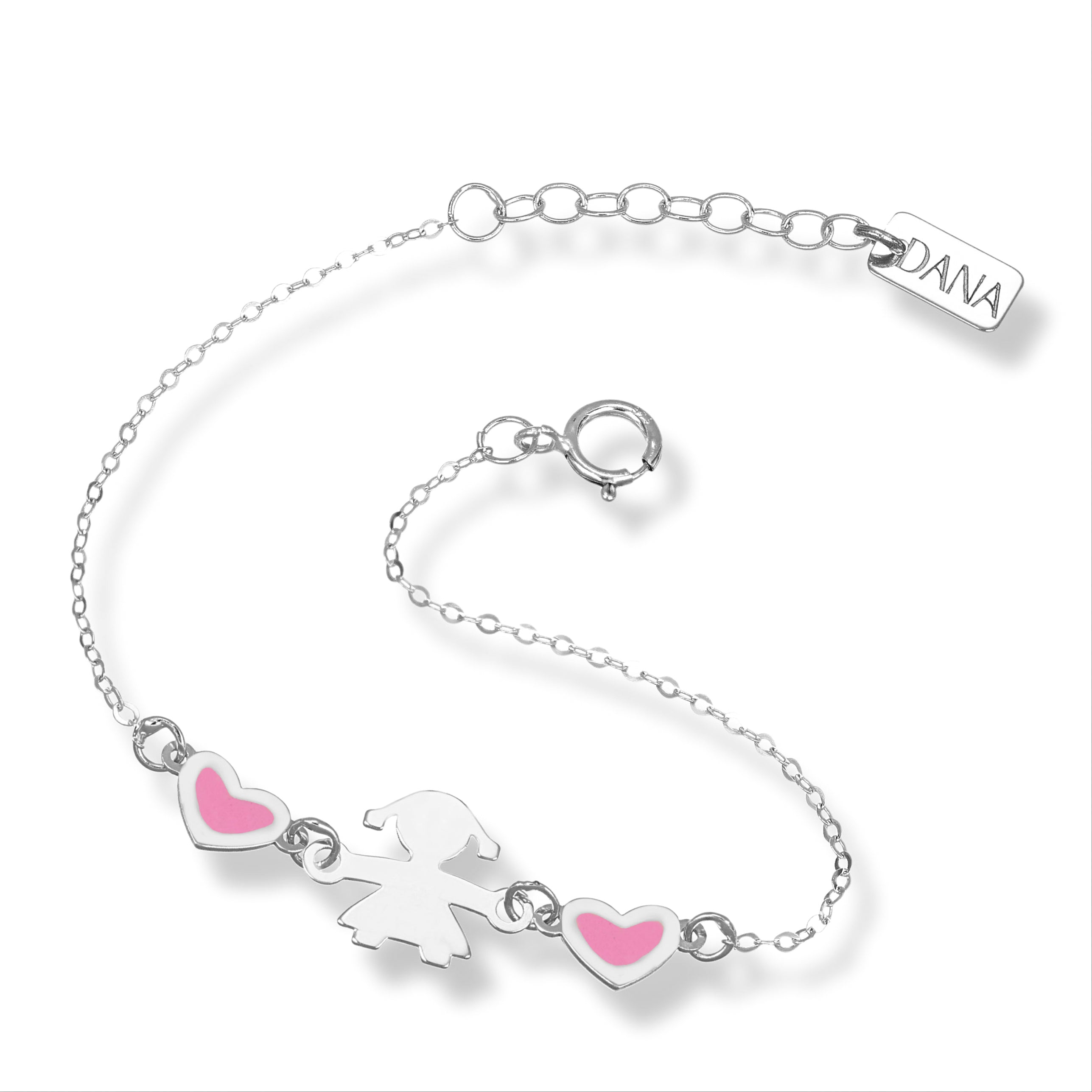 Bracelet bébé avec silhouette de petite fille et cœurs