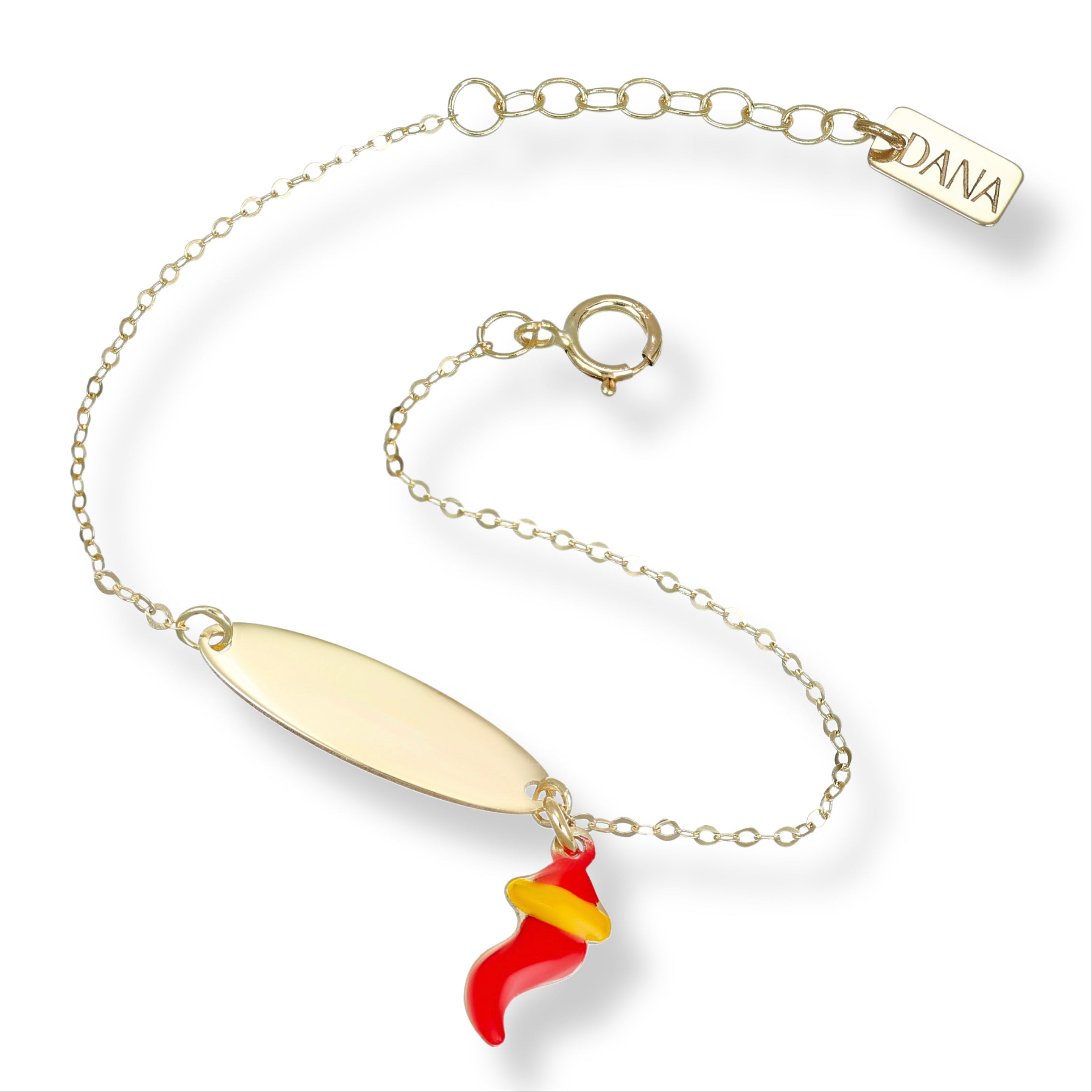 Bracciale Baby con targa e corno napoletano pendente