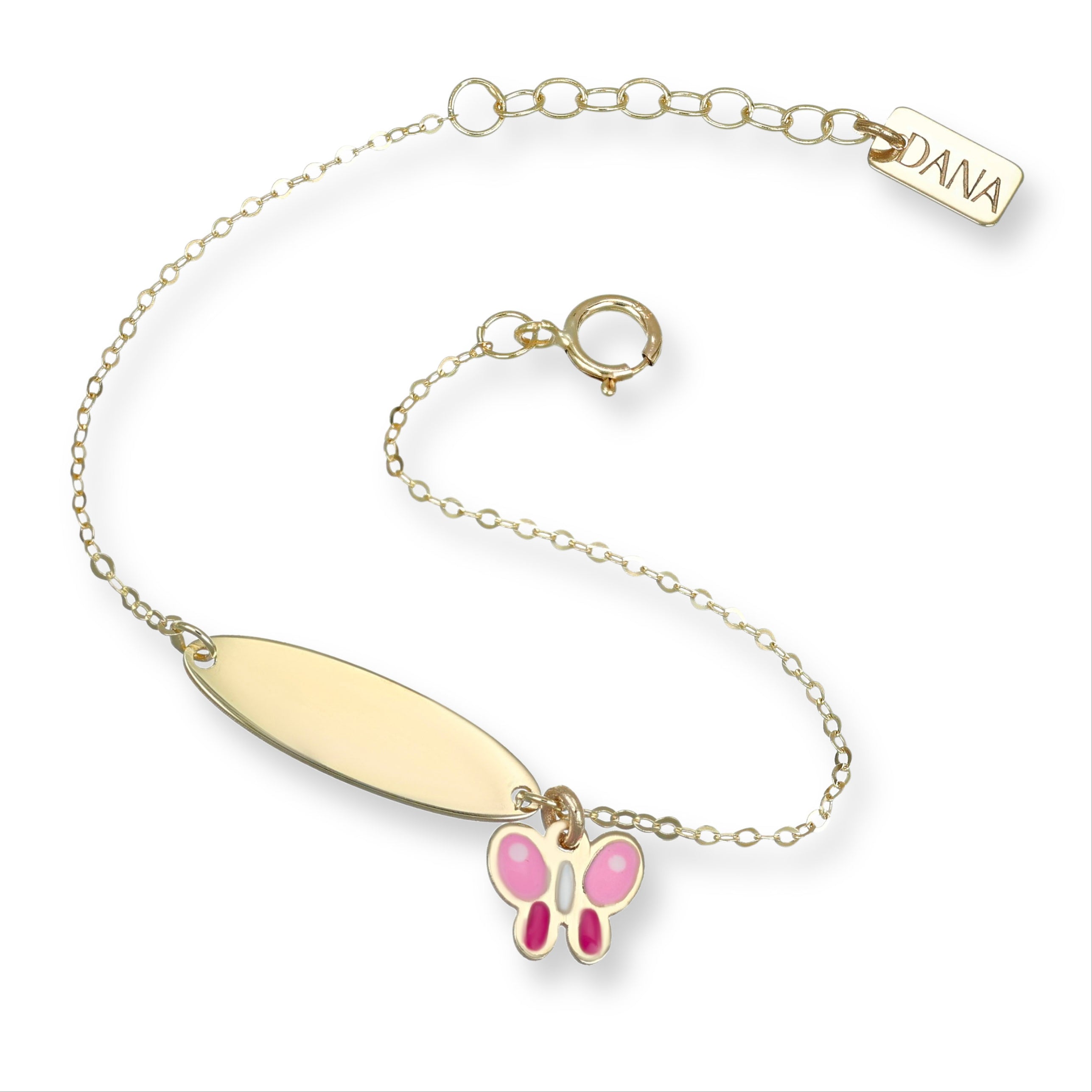Bracciale Baby con targa e farfalla pendente