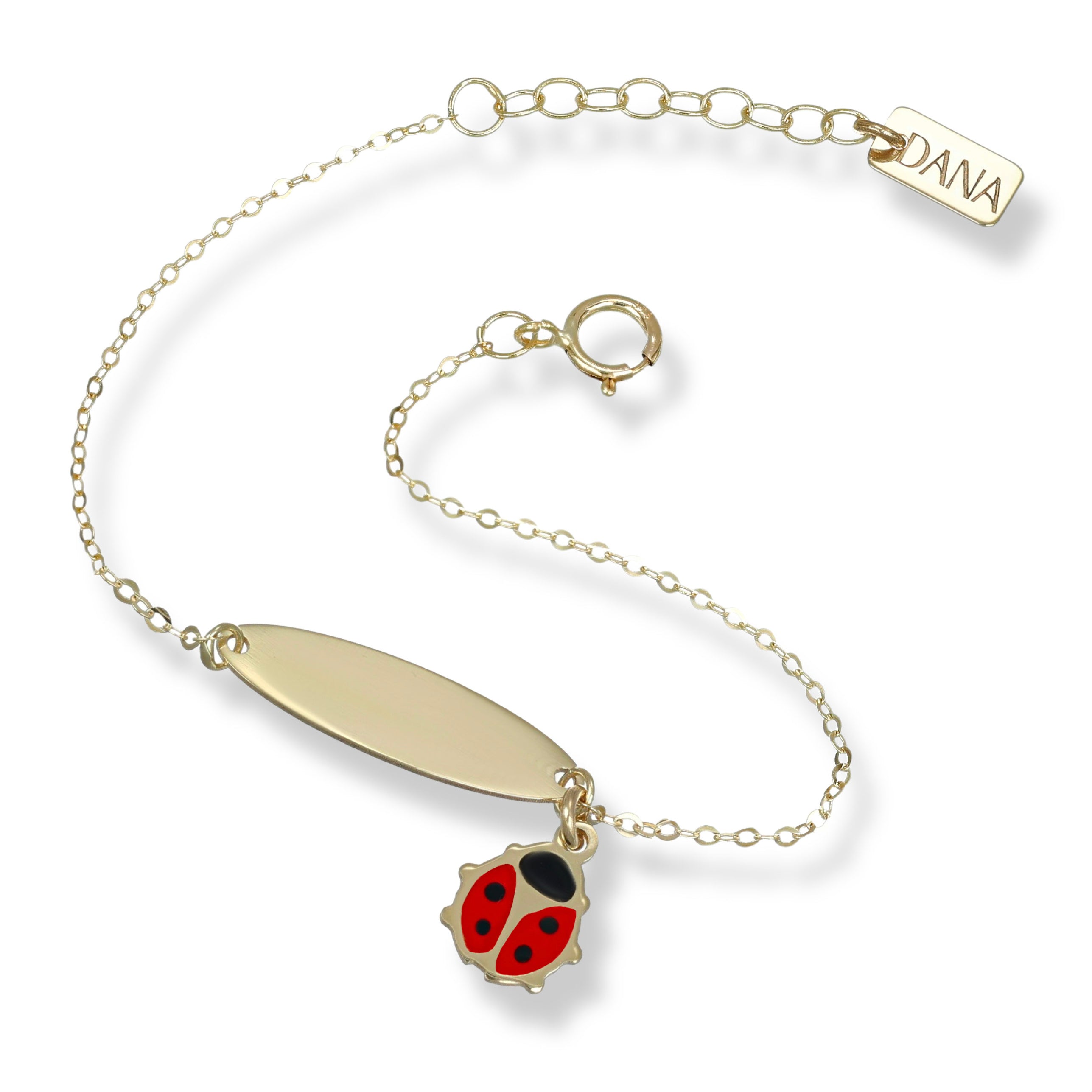 Bracciale Baby con targa e coccinella pendente