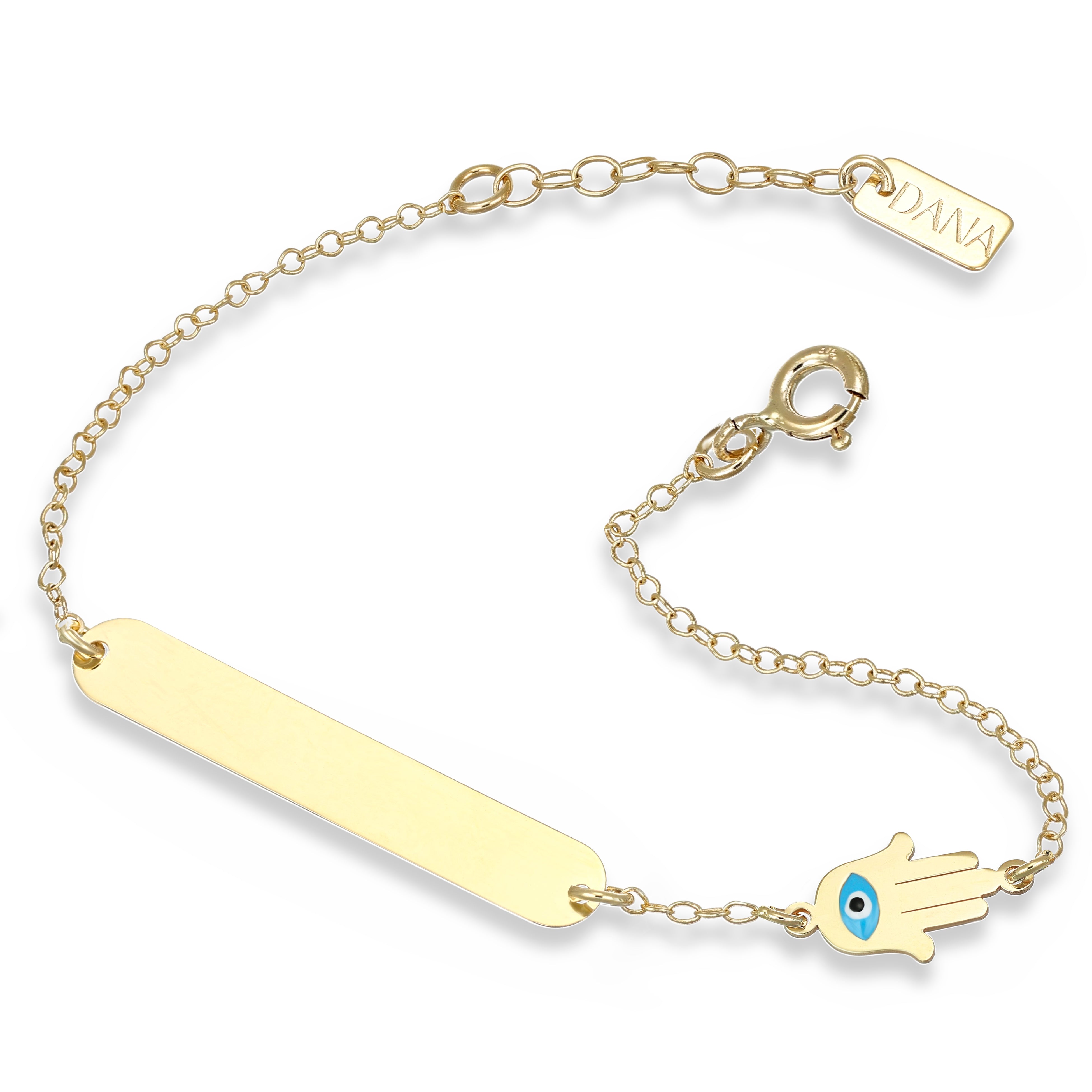 Bracciale Baby - Ellada Collection - con targa rettangolare bordi stondati e mano di Fatima