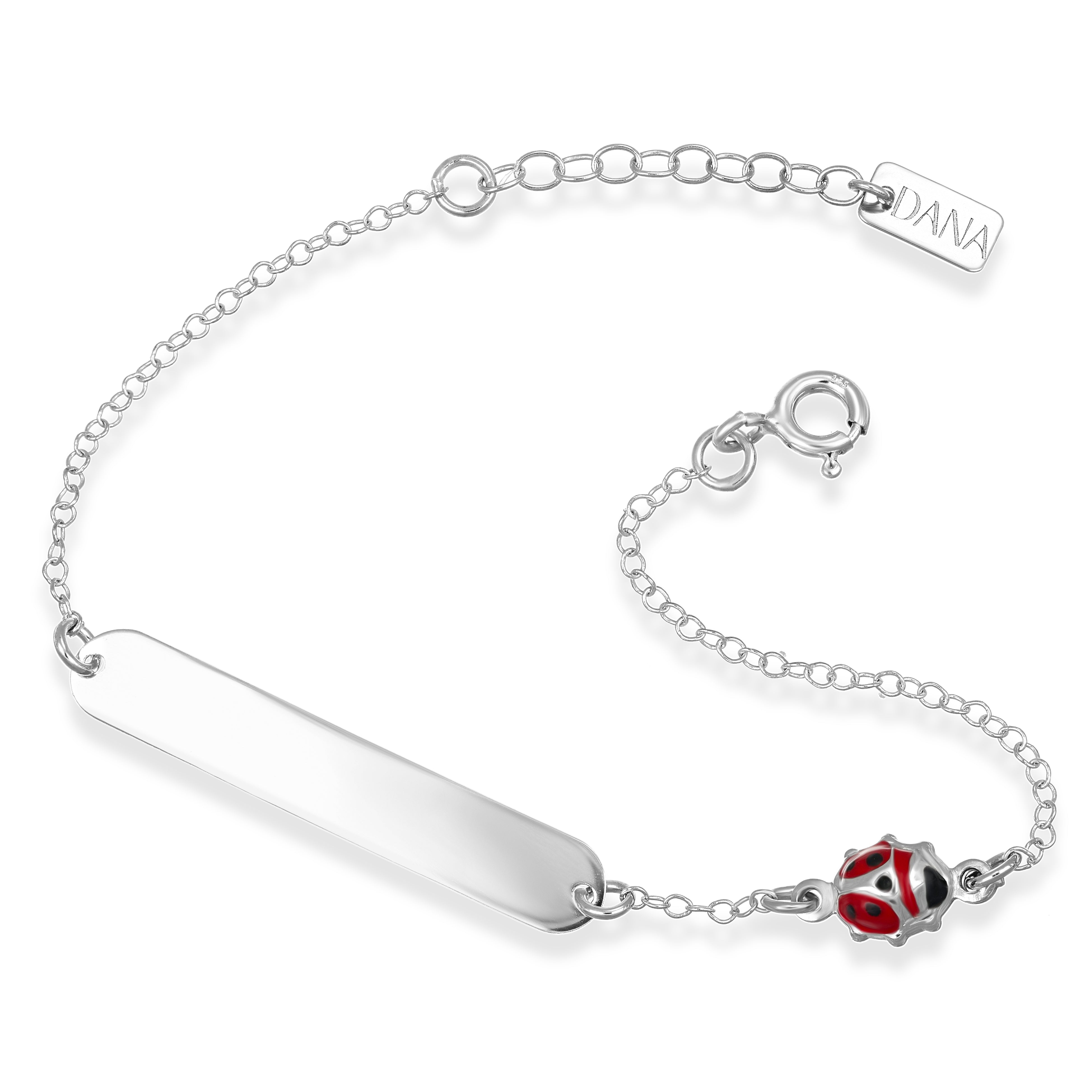Bracciale Baby - Ellada Collection - con targa rettangolare e coccinella scatolata