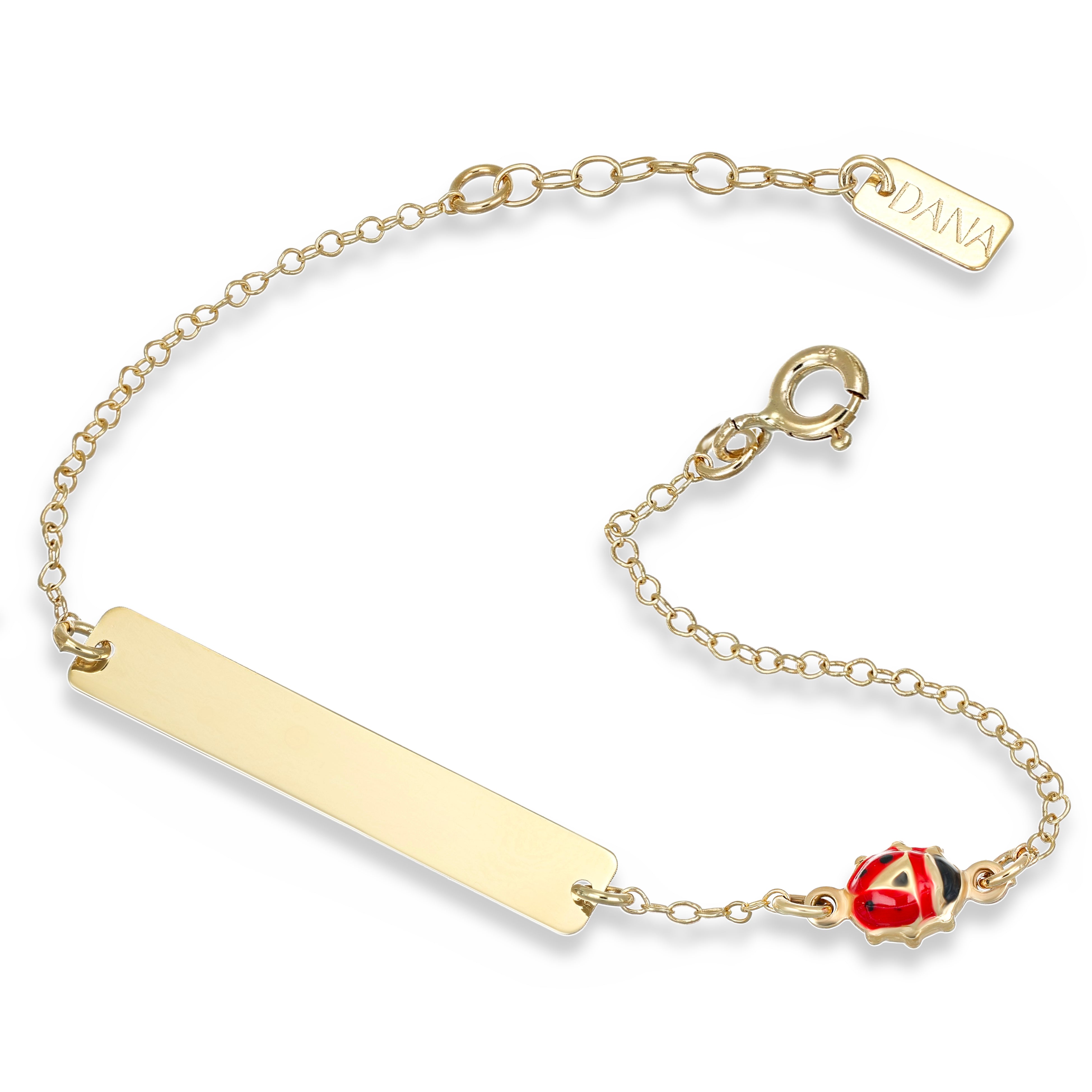 Bracciale Baby - Ellada Collection - con targa rettangolare e coccinella scatolata