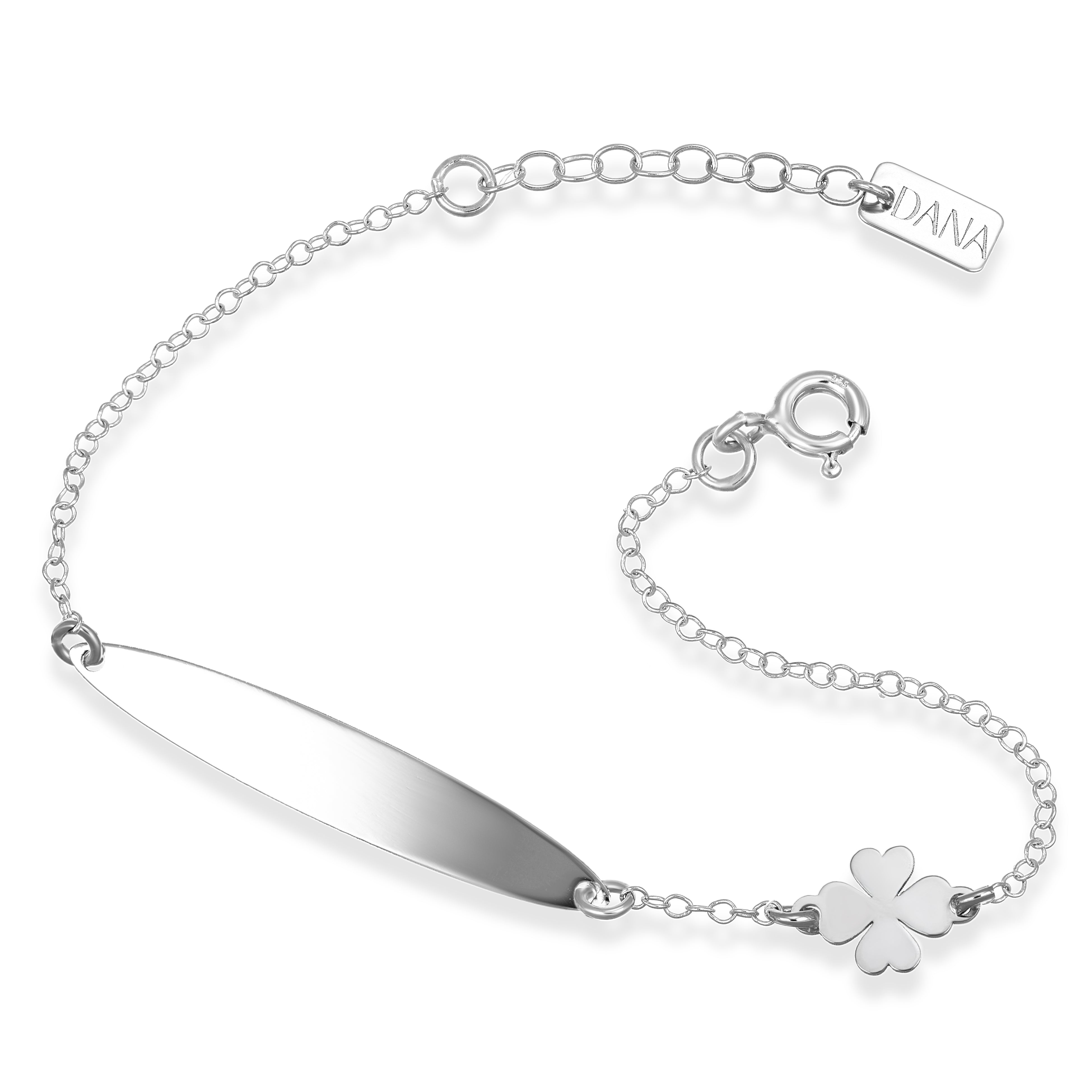 Bracciale Baby - Ellada Collection - con targa ovale e quadrifoglio a lastra