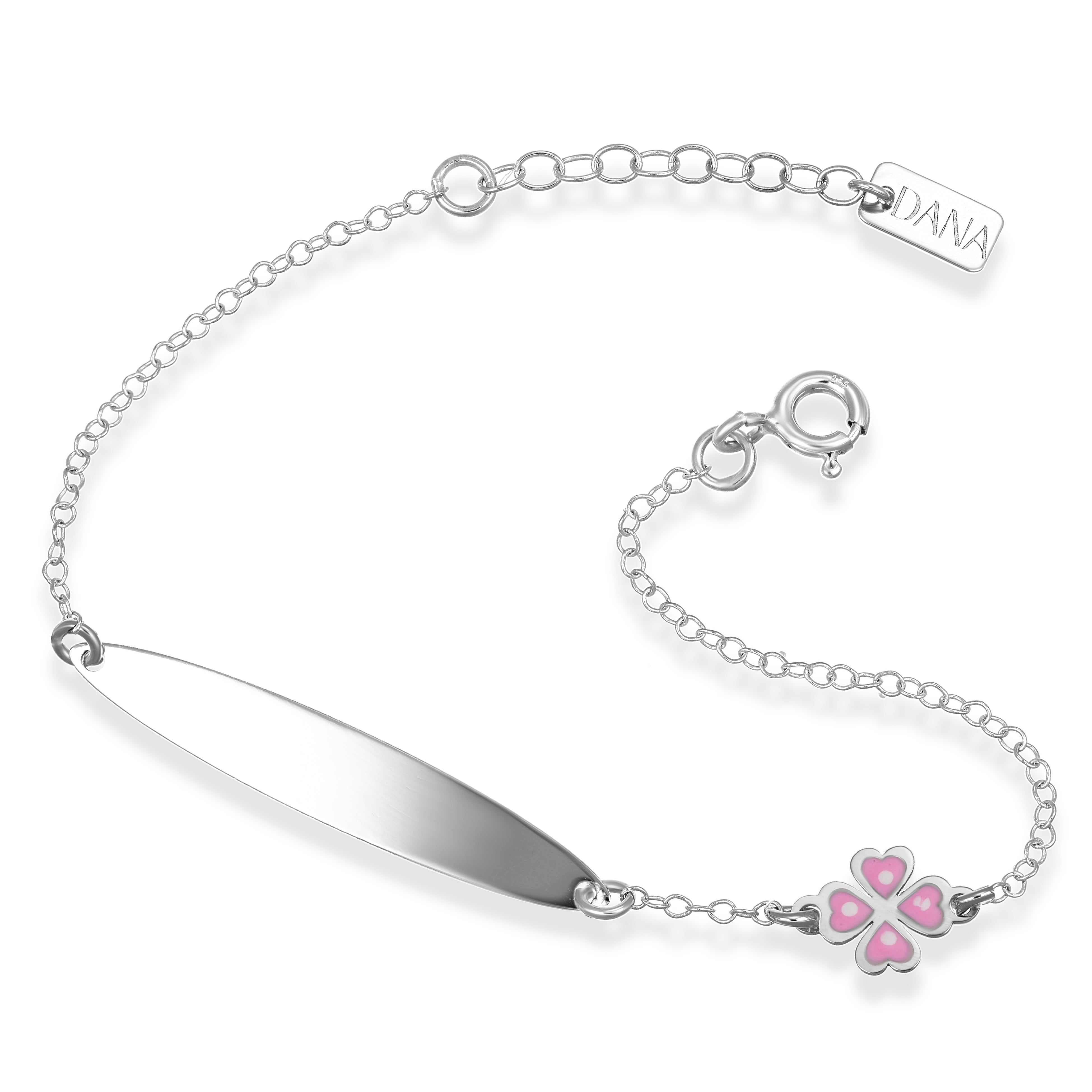 Bracciale Baby - Ellada Collection - con targa ovale e quadrifoglio a lastra