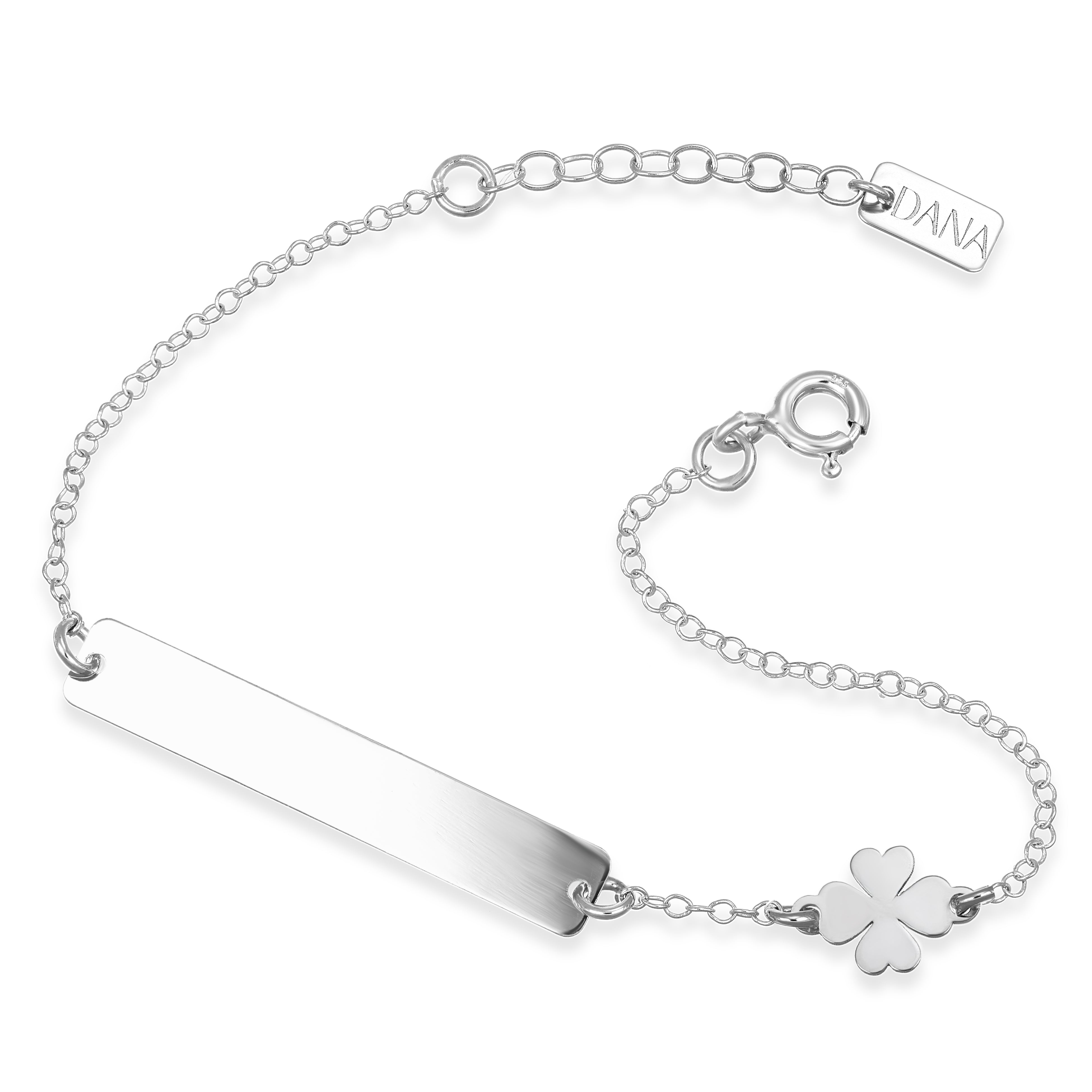 Bracciale Baby - Ellada Collection - con targa rettangolare e quadrifoglio a lastra