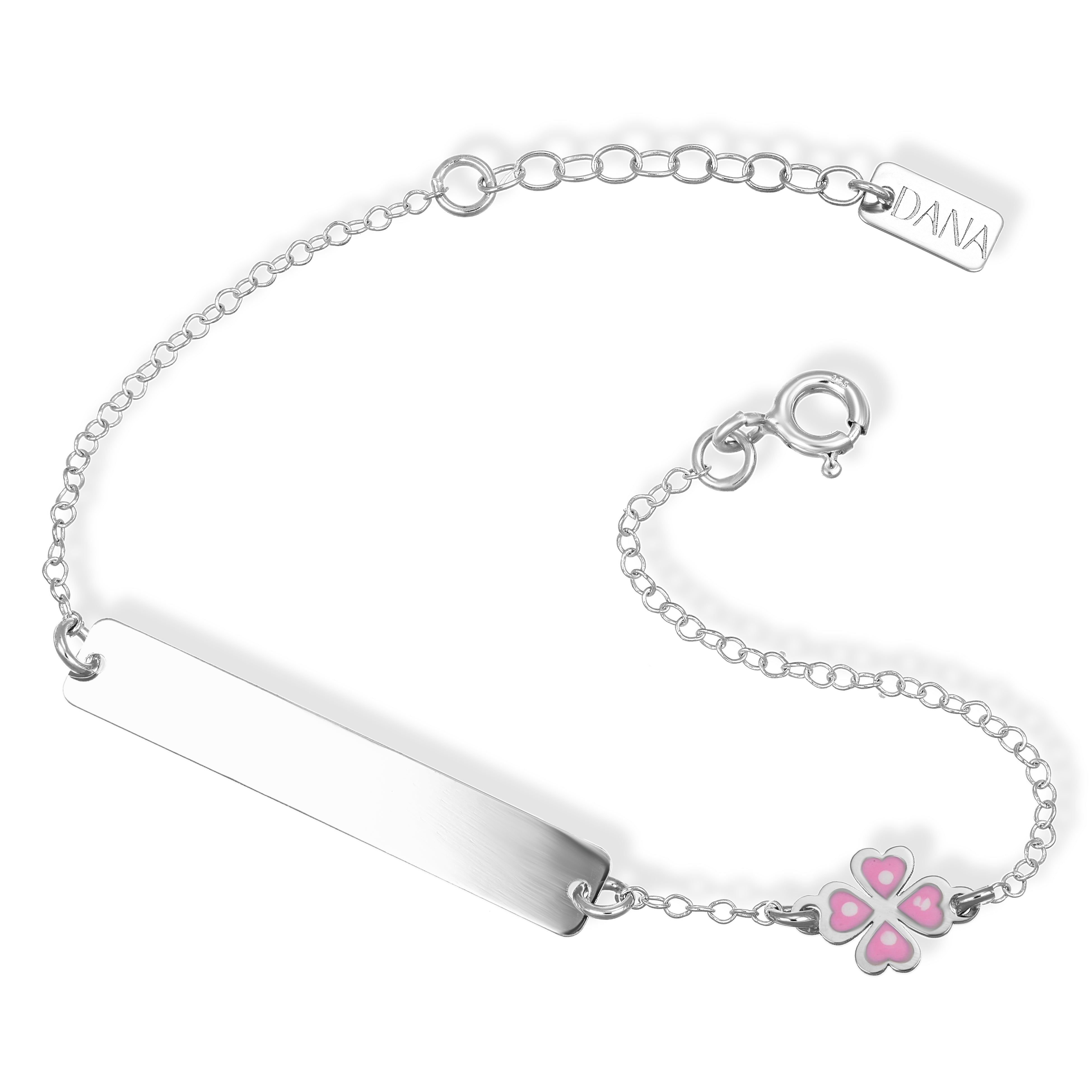 Bracciale Baby - Ellada Collection - con targa rettangolare e quadrifoglio a lastra