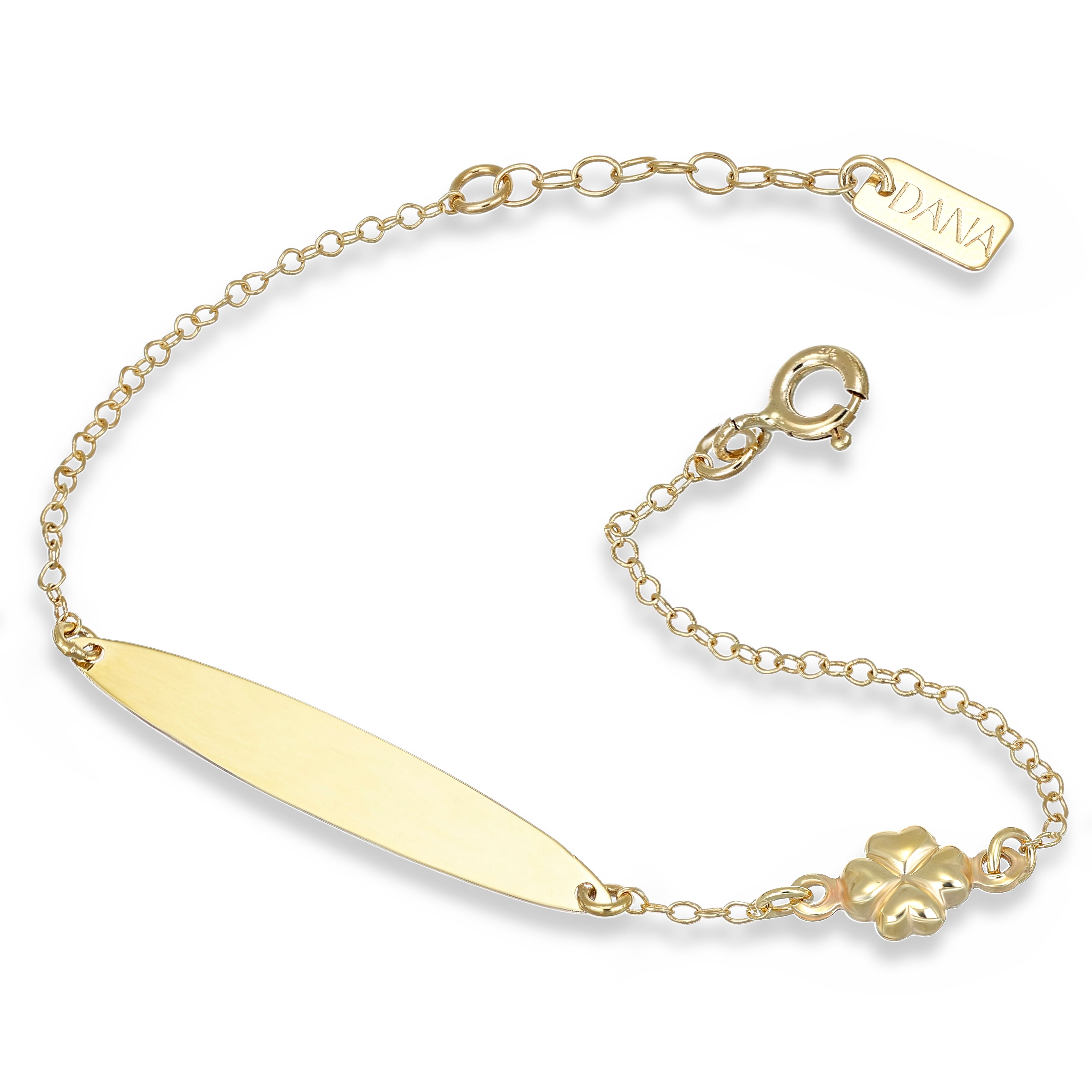 Bracciale Baby - Ellada Collection - con targa ovale e quadrifoglio scatolato