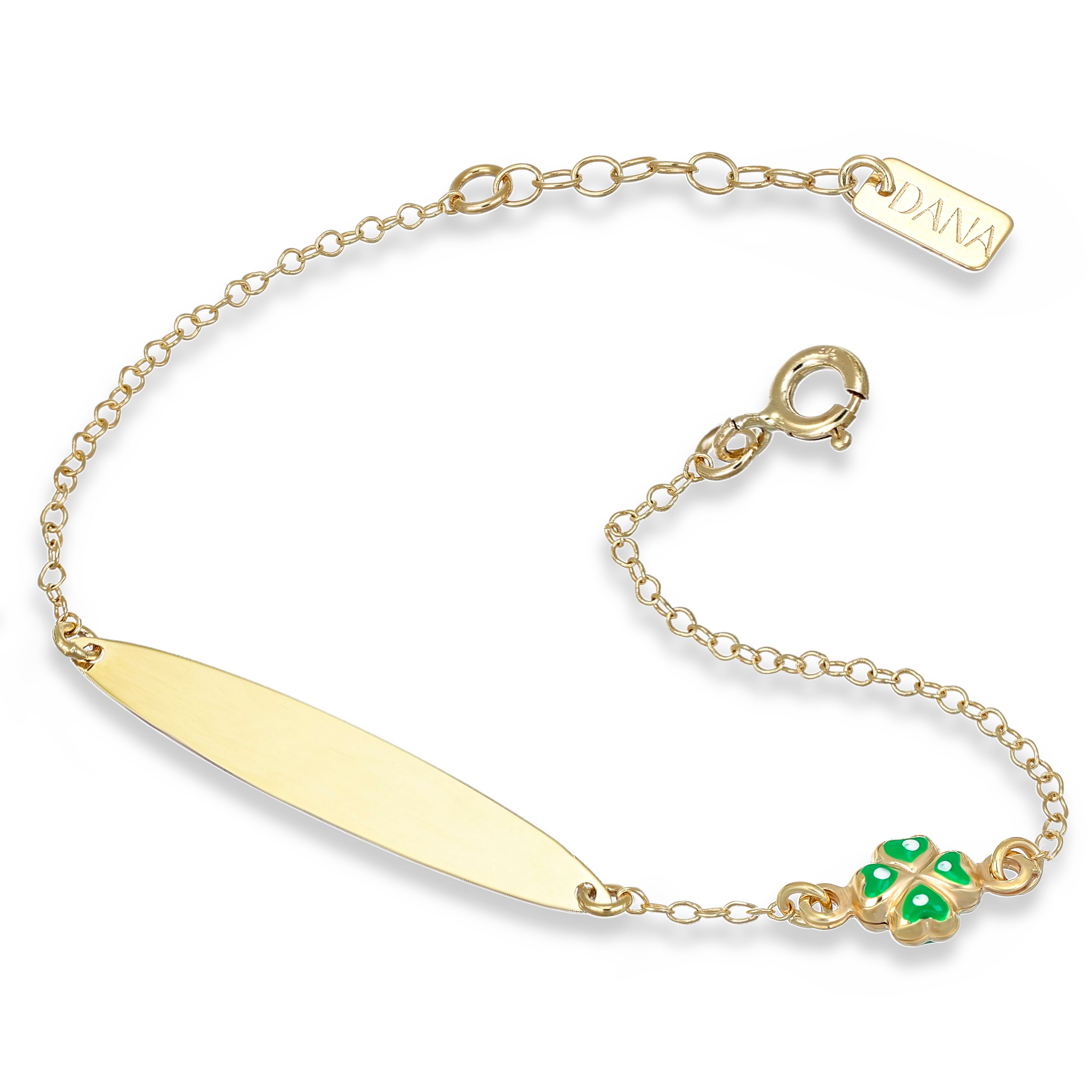 Bracciale Baby - Ellada Collection - con targa ovale e quadrifoglio scatolato