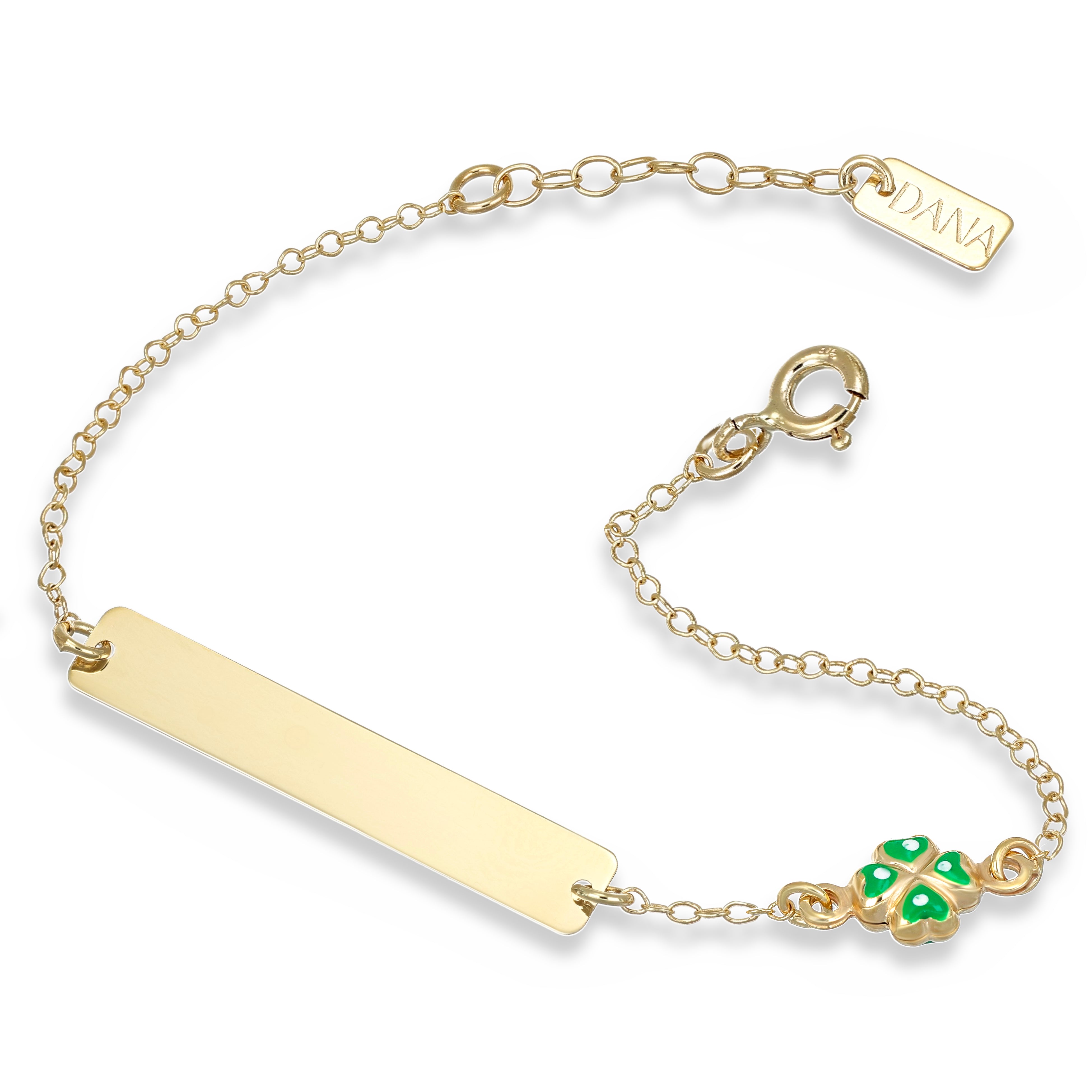 Bracciale Baby - Ellada Collection - con targa rettangolare e quadrifoglio scatolato