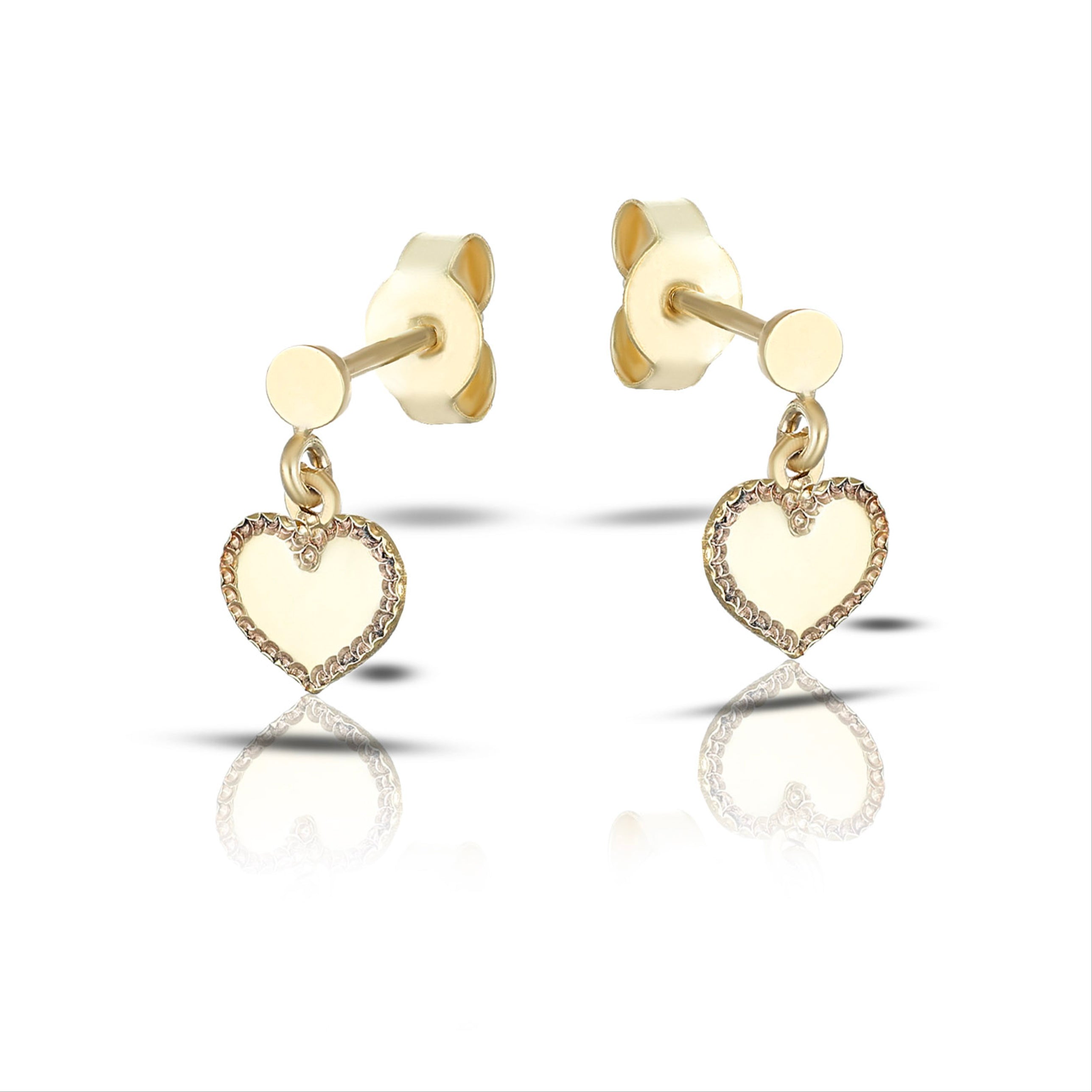 Orecchini baby pendenti con cuore diamantato