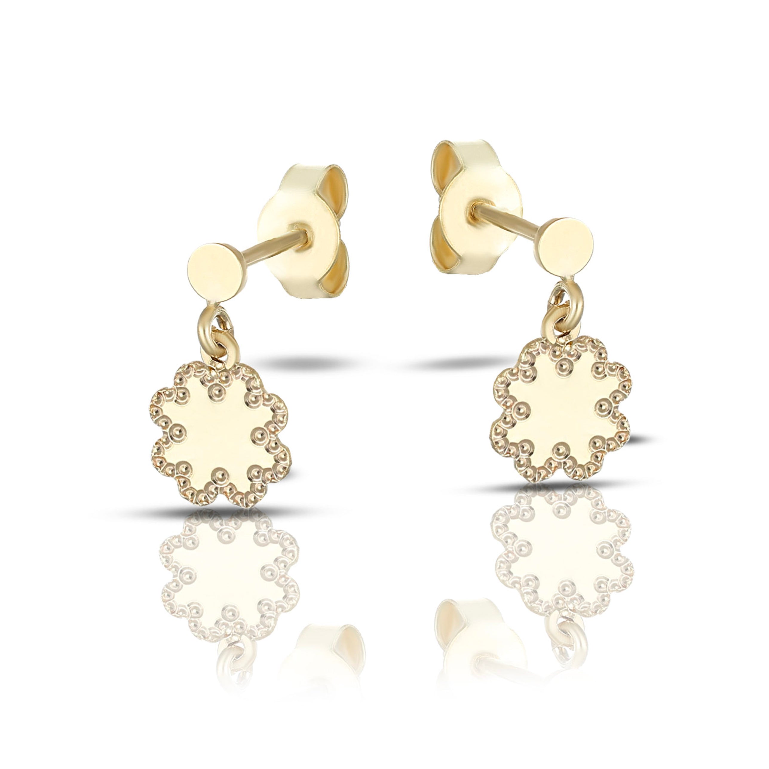 Orecchini baby pendenti con quadrifoglio diamantato