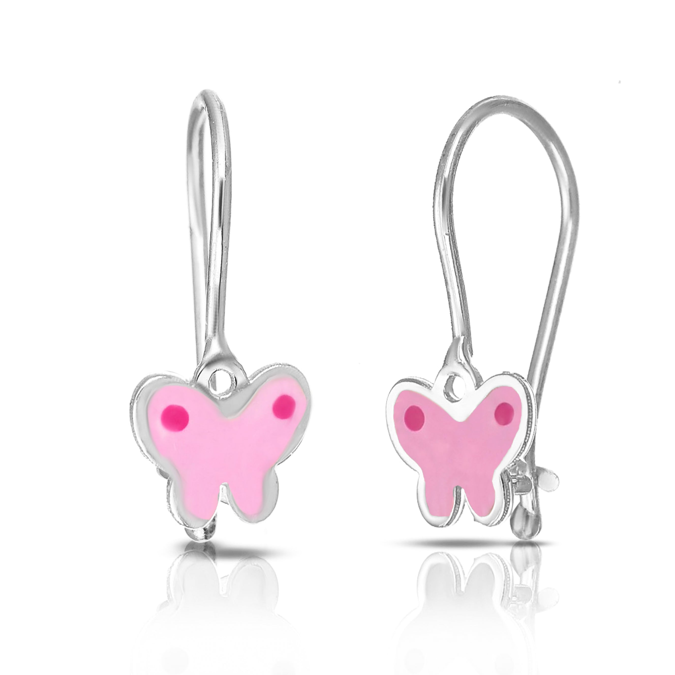 Pendientes Baby de botón, cierre de gancho, con mariposa