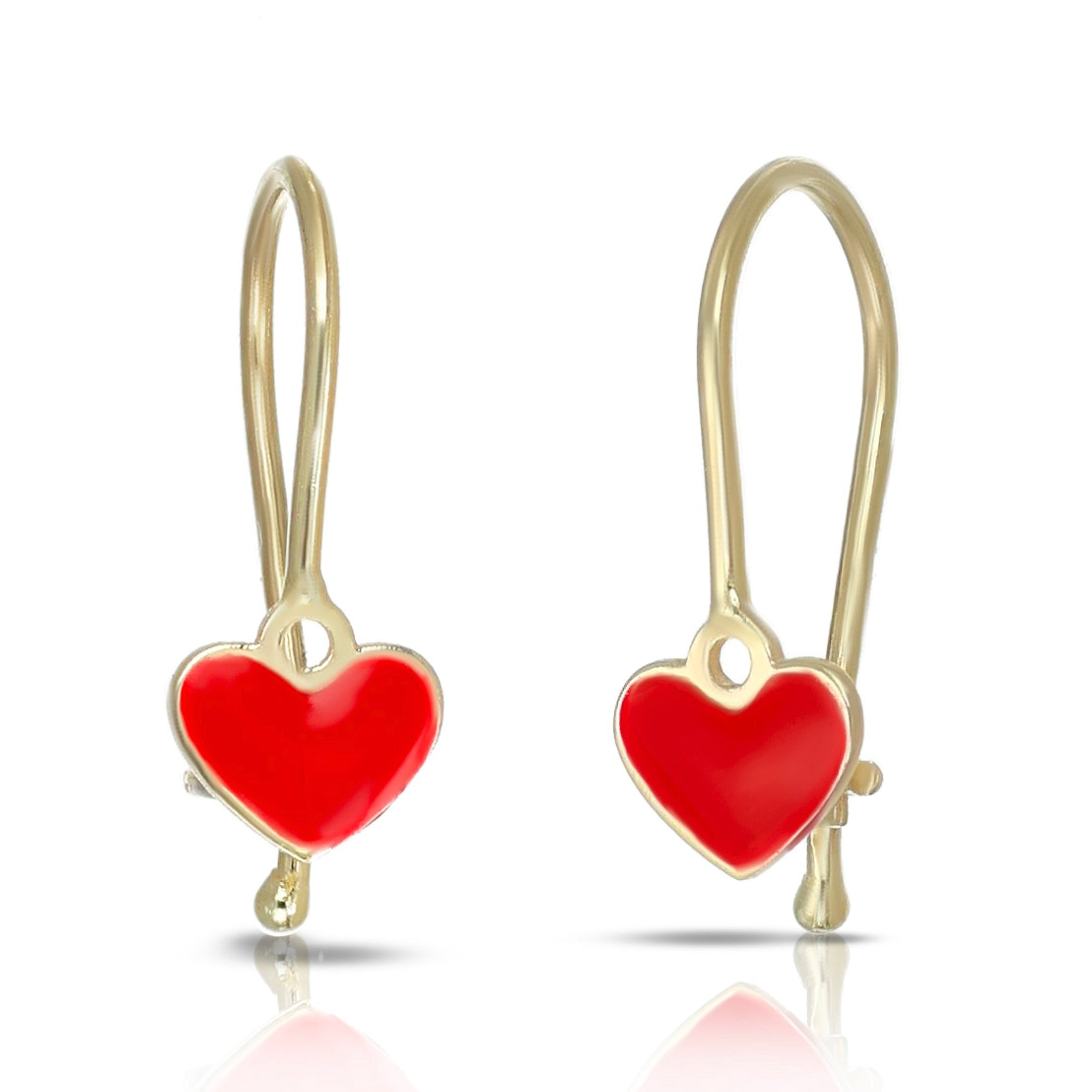Andralok Orecchini A Lobo Oro Giallo 9kt – Orsacchiotti Con Cuore 7x10 Mm, Fatti A Mano UK, In Confezione Regalo