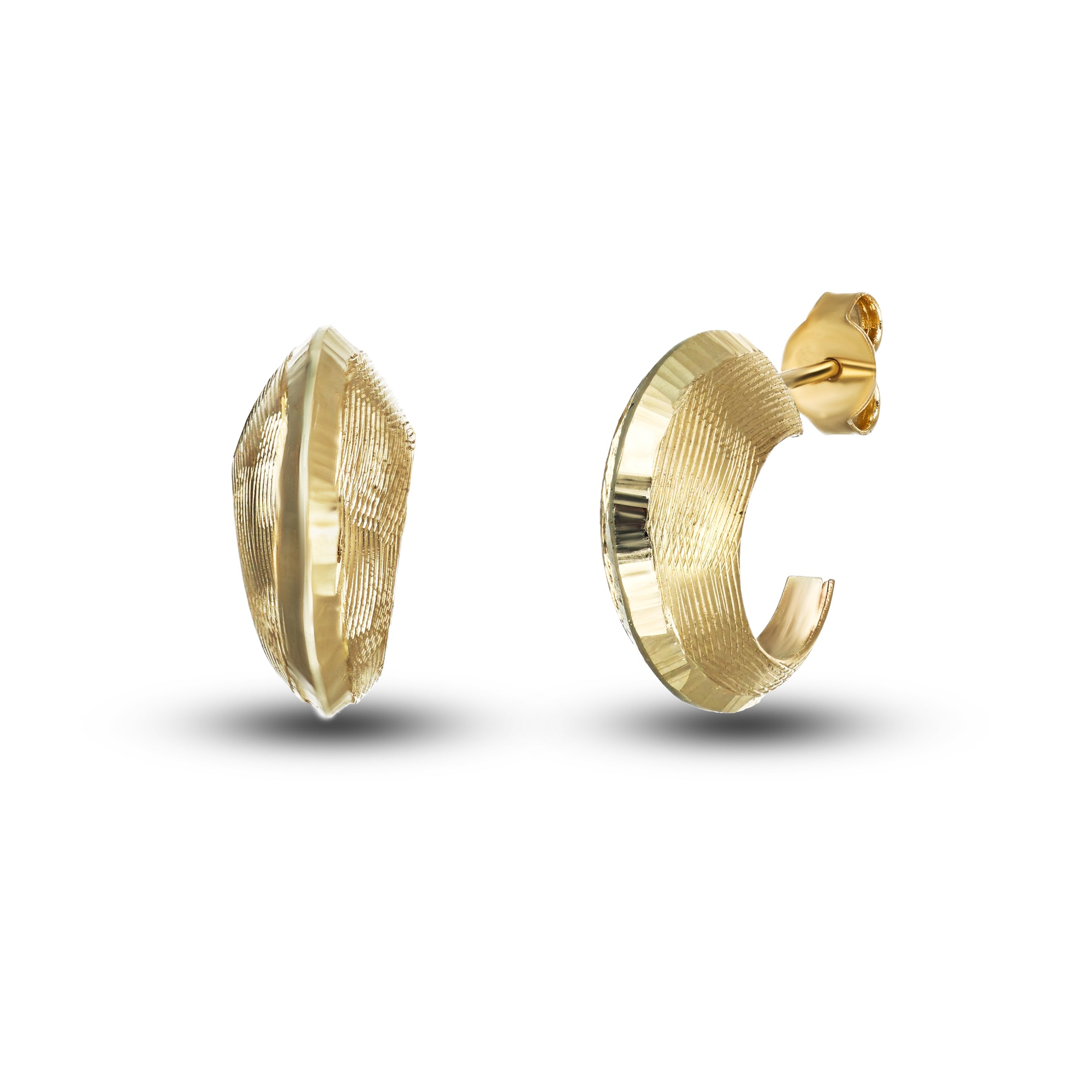 Boucles d'oreilles puces Halo pour femmes - Finition rayée et diamantée
